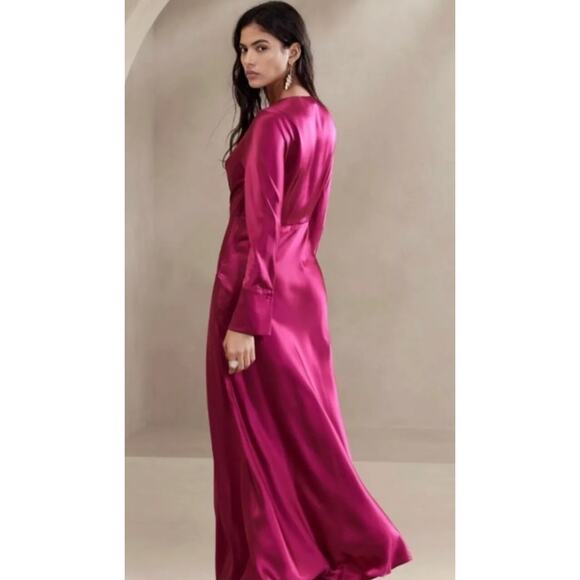 Banana Republic Dress Size 4P Etude 100% Silk Maxi Berry Pink Fuchsia NWT - Picture 2 of 16